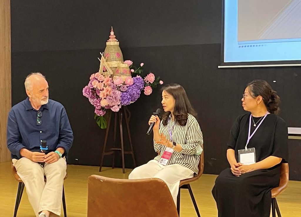 ECura at the ICTMD 2026 Joint Symposium, Chiang Mai. Left to right: Huib Schippers, Tingting Tang, and Yu Zhang. 9 July 2026. (Photo by Supeena Adler, used by permission.)